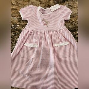 Pink and White Puff Sleeve Sundress with Peter Pan Collar